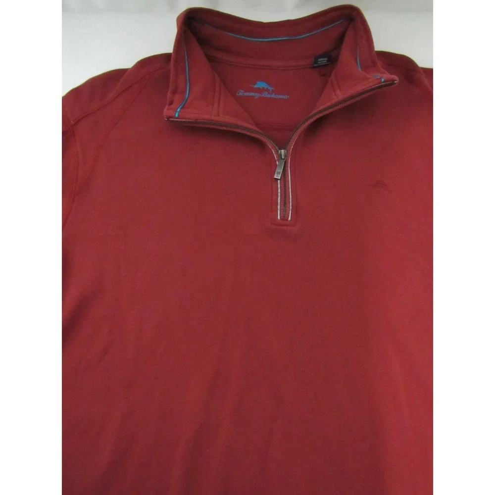 Tommy‎ Bahama Burgundy Red1/4 Zip Pima Cotton Sweater Size XL/TG